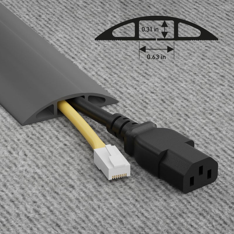 D-Line 6ft Floor Cord Cover, Cable Channel, Protect Cords, Prevent Trips - 0.63" W x 0.31" H - Gray - Image 3